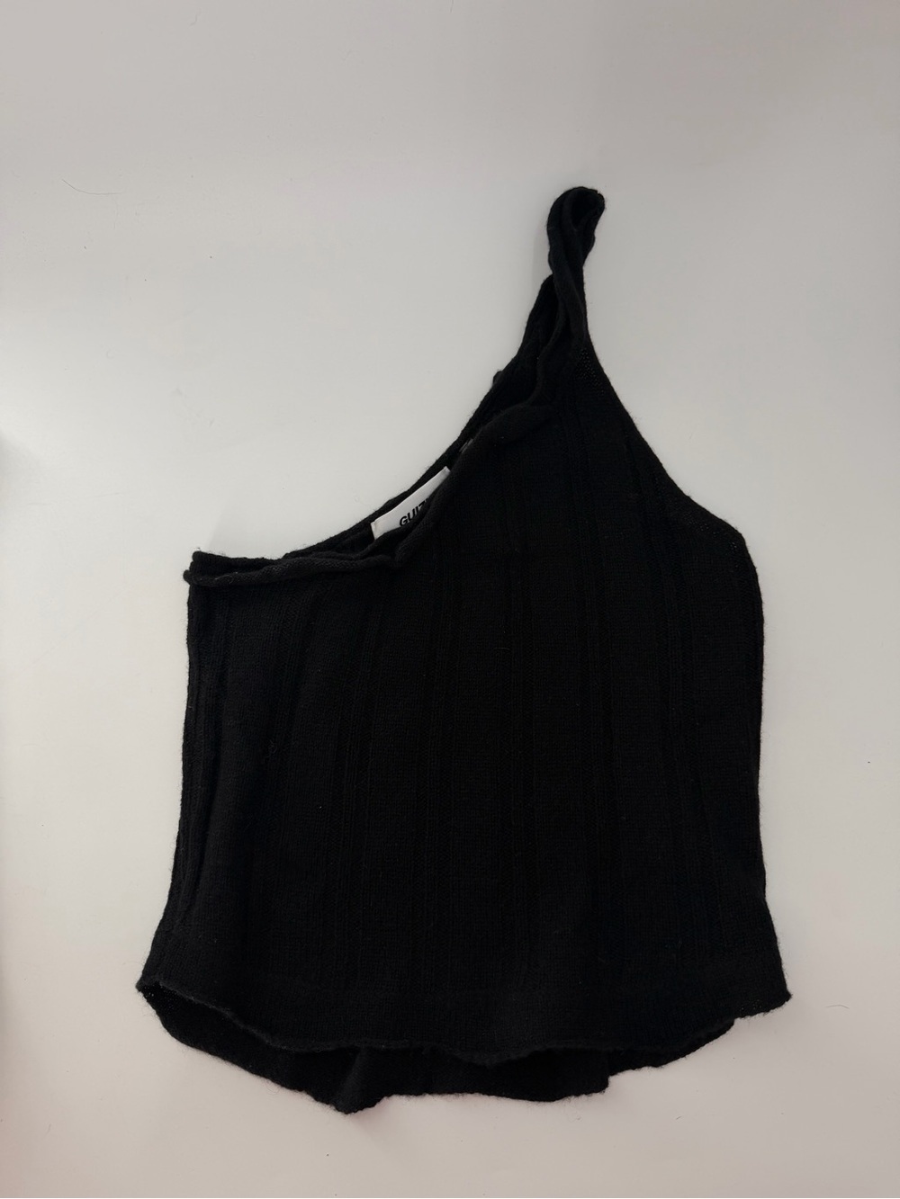Guizio Wool Cashmere Blend Dainty Knitted One Shoulder Asymmetric Raw Edge Top